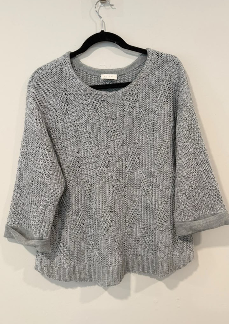 Anthropologie Poetry Gray Pointelle Knit Pullover Linen Sweater Size 12 -3105